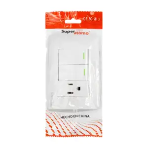 Placa de plástico resistente en color blanco con 2 apagadores 1 conta…