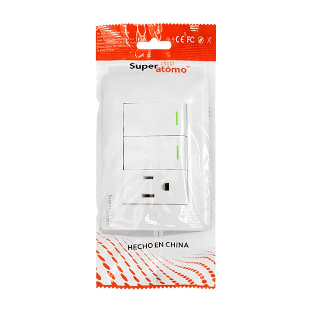 Placa de plástico resistente en color blanco con 2 apagadores 1 conta…