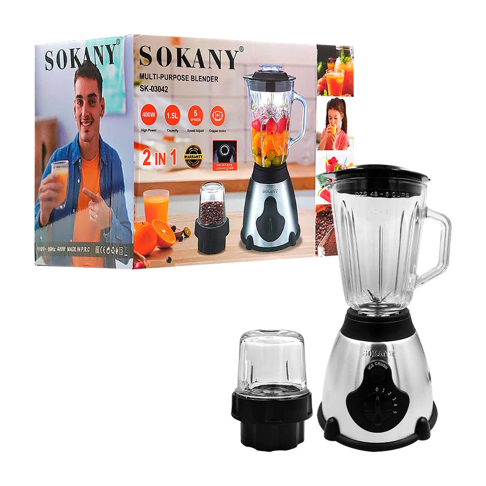 Licuadora de vidrio sokany de 5 velocidades, capacidad de 1.5L + moli…