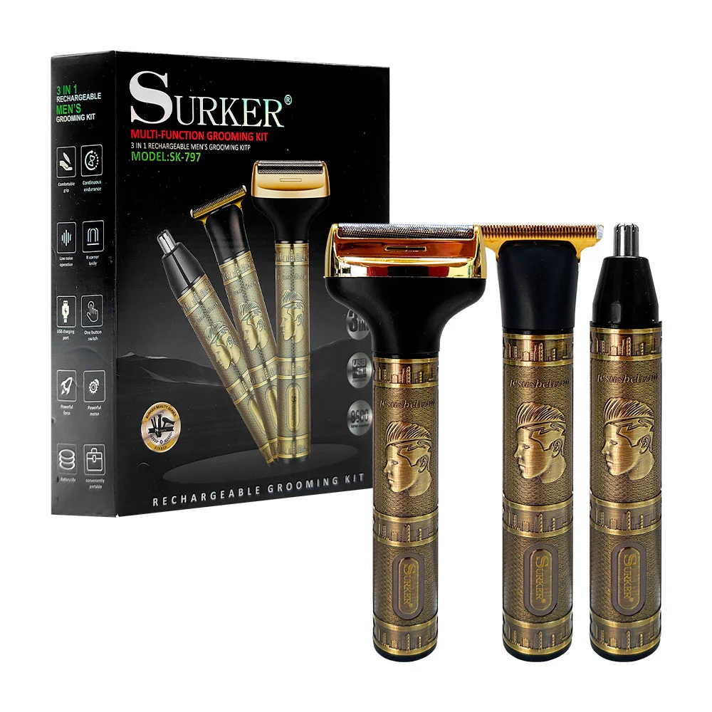 Máquina rasuradora surker 3 en 1 con cabezales intercambiables, 600ma…