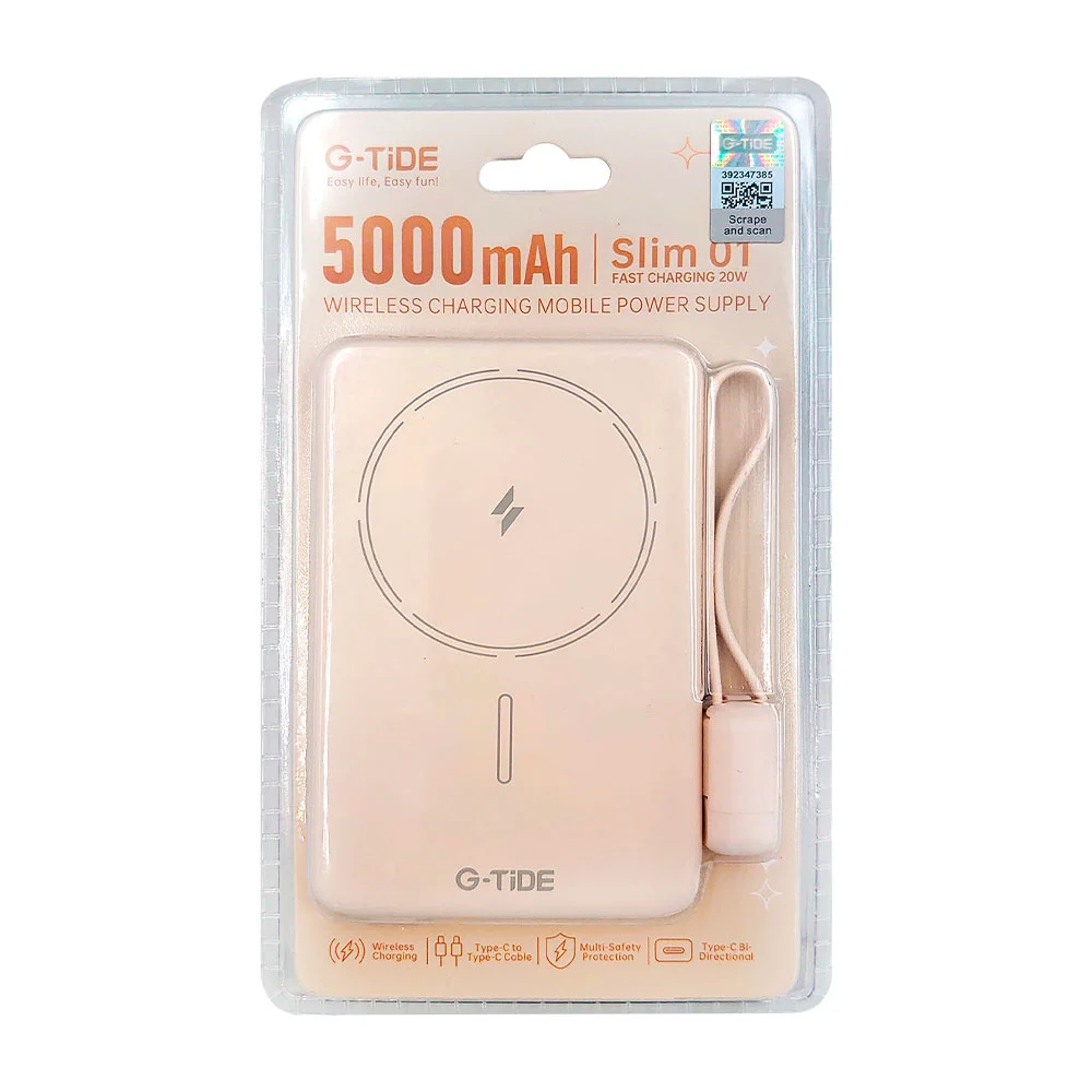 Power bank g-tide de 5000 mah, carga inalámbrica y cable tipo c a tip…