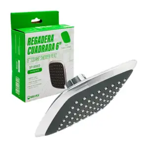 Regadera cuadrada solvex, 6in negra con detalles cromados / sp-50023