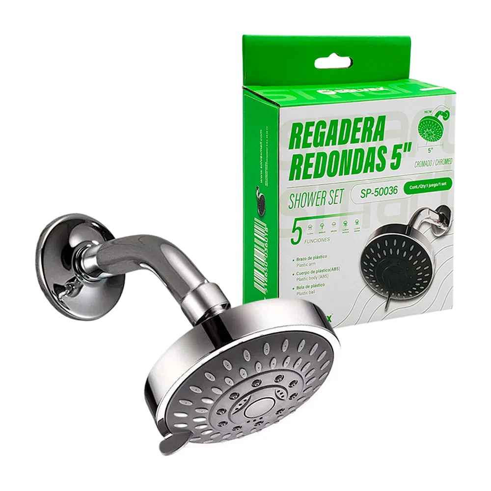 Regadera redonda de 5in cromada con 5 diferentes funciones / sp-50036