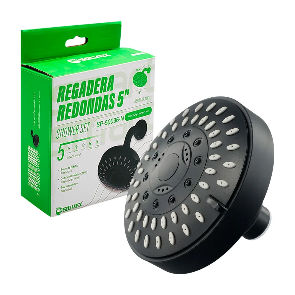 Regadera redonda de 5in en color negro con 5 diferentes funciones / s…