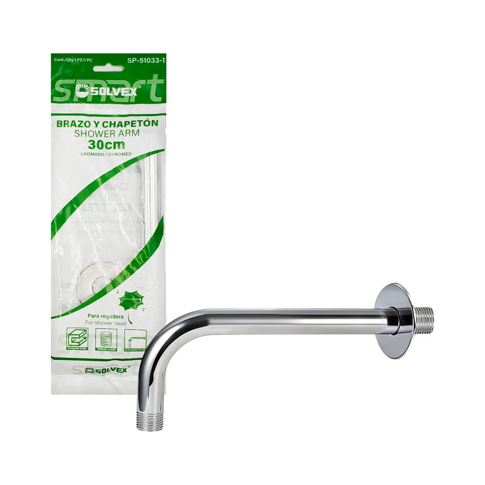 Brazo y chapetón cromado solvex de acero inoxidable para regadera, 30…