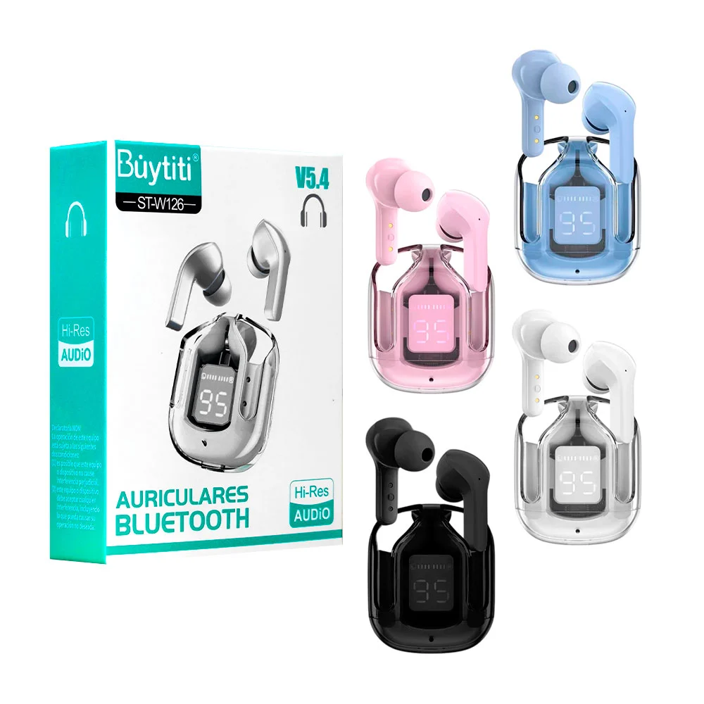 Audífonos inalámbricos bluetooth buytiti con estuche de carga transpa…