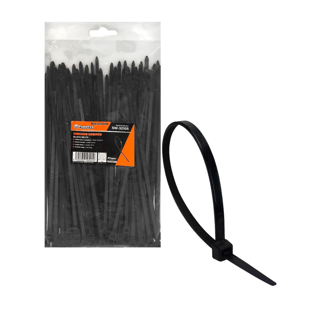 Paquete con 100 cinchos de plástico negros fumetax de 20 cm y 4.5mm /…