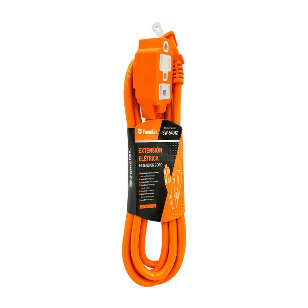Extensión eléctrica fumetax, naranja de uso rudo, 3 conectores, 2m de…