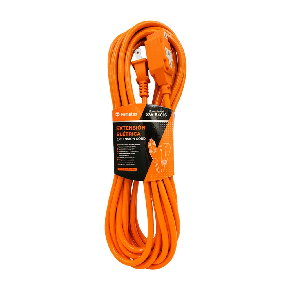 Extensión eléctrica fumetax, naranja de uso rudo, 3 conectores, 6m de…