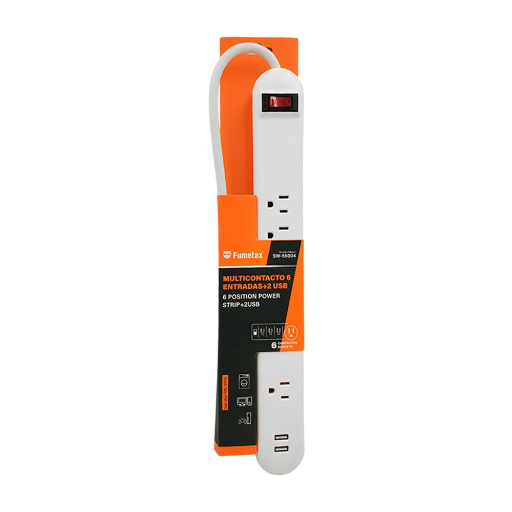 Barra multicontacto fumetax con 6 conectores triples y 2 puertos usb …