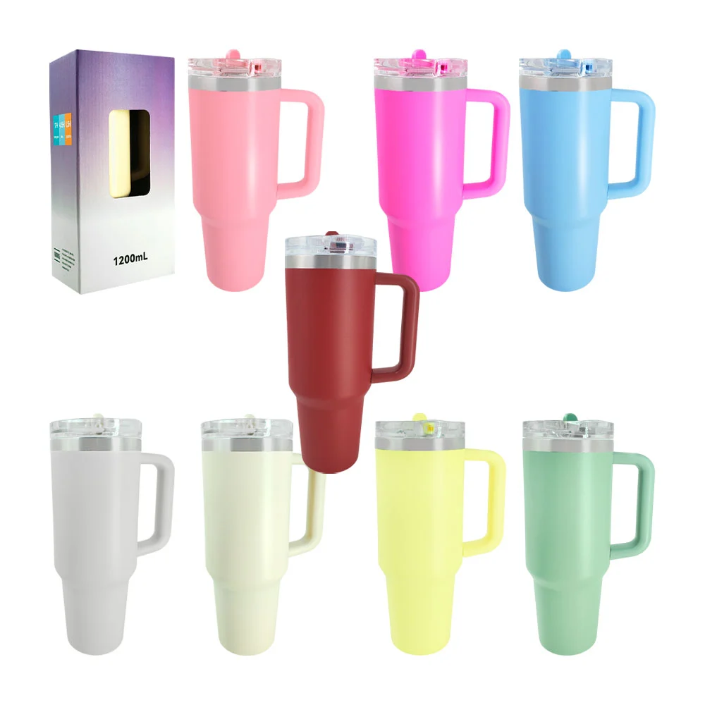 vaso termo liso de 1200ml con asa y popote, variedad de colores