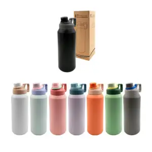 Botella termo de acero inoxidable bicolor con agarradera tipo llavero…