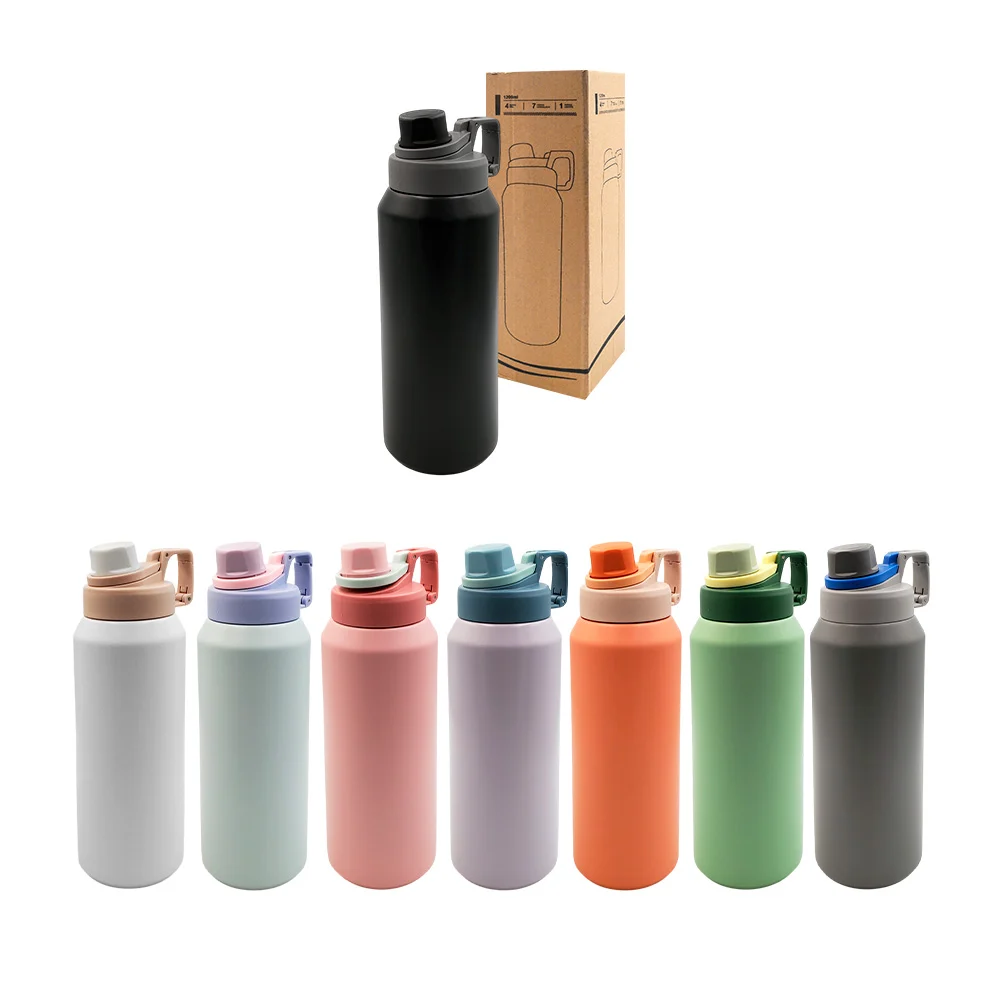 Botella termo de acero inoxidable bicolor con agarradera tipo llavero…
