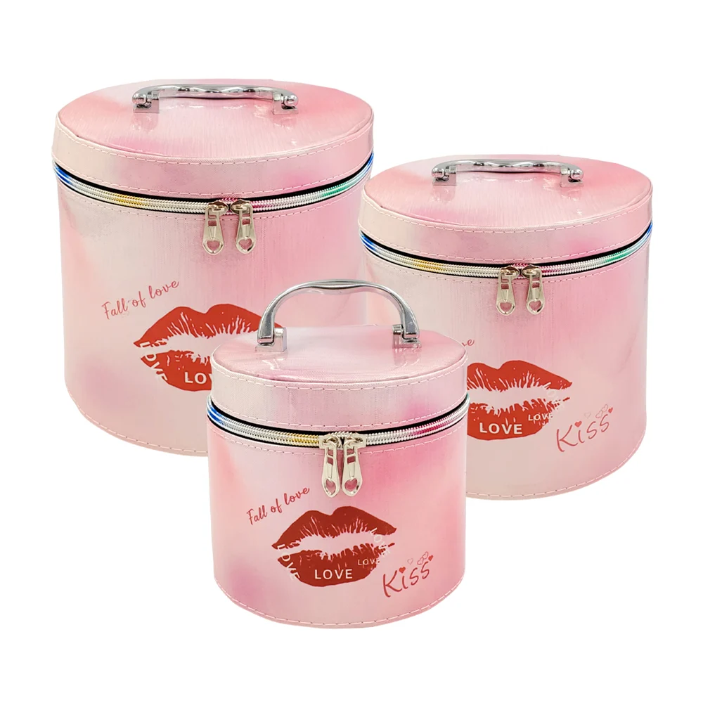 Juego de 3 cosmetiqueras cilíndricas con estampado de labios love kis…