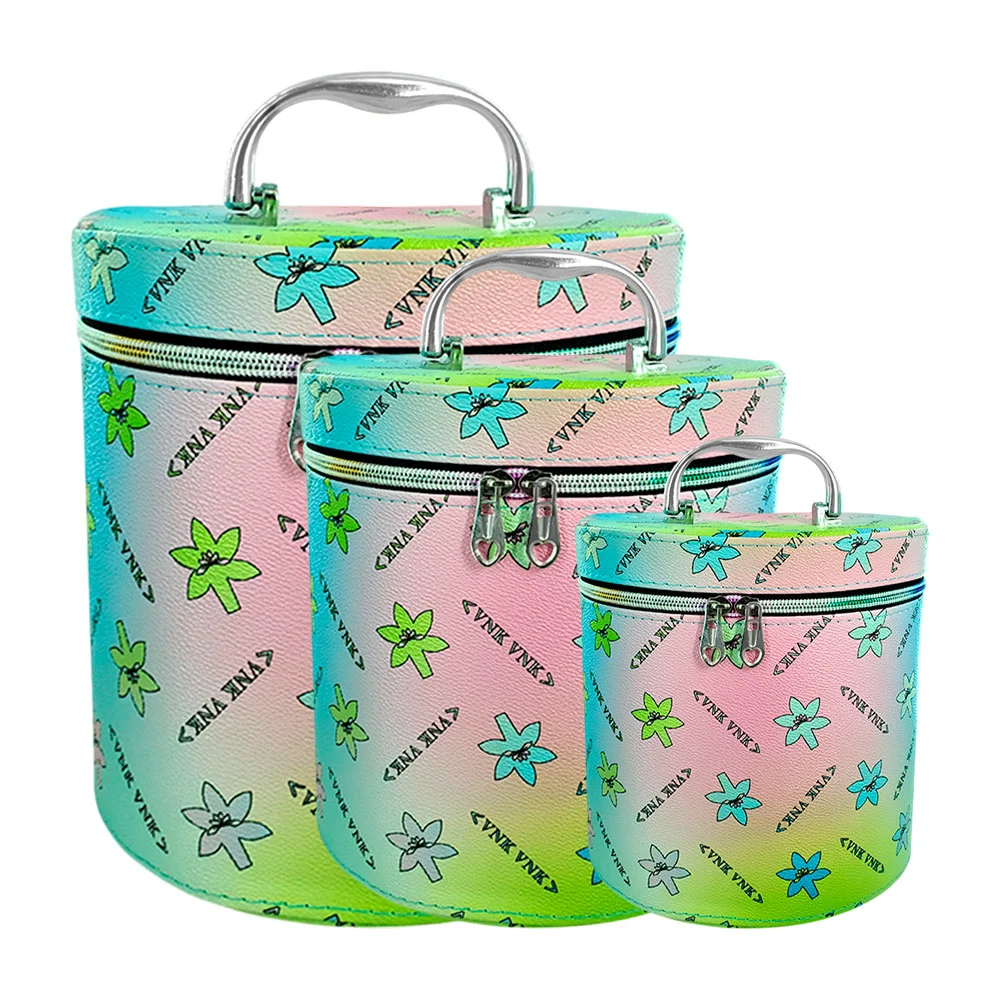 Juego de 3 cosmetiqueras cilíndricas con estampado de flores vnkvnk /…