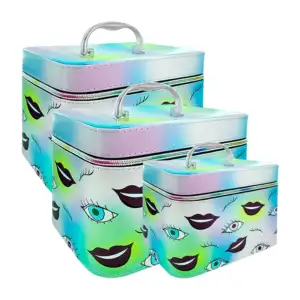 Juego de 3 cosmetiquera rectangulares con estampado de ojos y labios