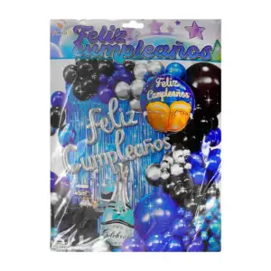 Kit decorativo feliz cumpleaños 51 pz + cortina metálica y globo de b…