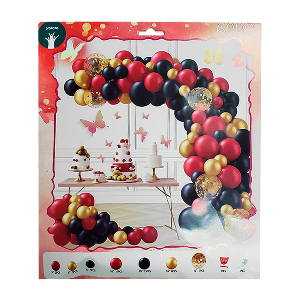 Paquete de 60 globos, rojo, dorado, negro, confeti dorado, guia y peg…