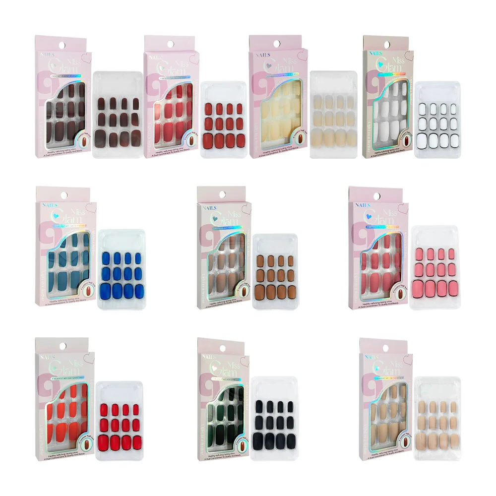 Set con 12 uñas postizas lisas cuadradas miss glam, variedad de color…