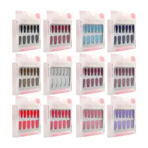 Set de 12 uñas postizas lisas miss glam, variedad de tamaños y colores