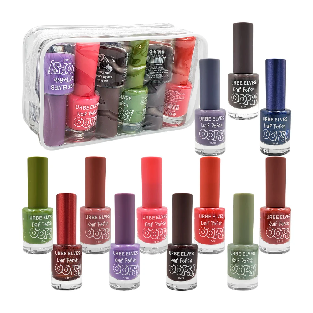 Estuche transparente con 12 esmaltes de 15ml, variedad de colores y t…