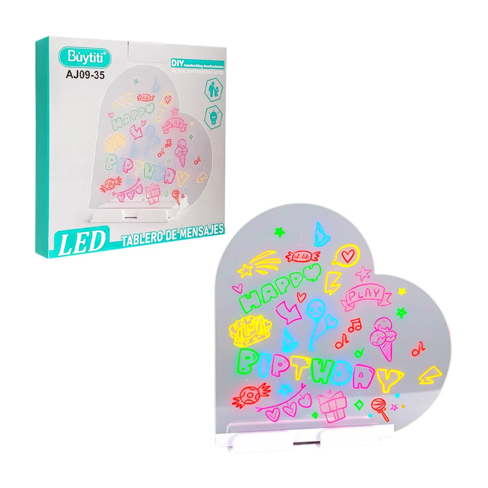 Pizarra de acrílico en forma de corazón para mensajes y luz led, 16cm…
