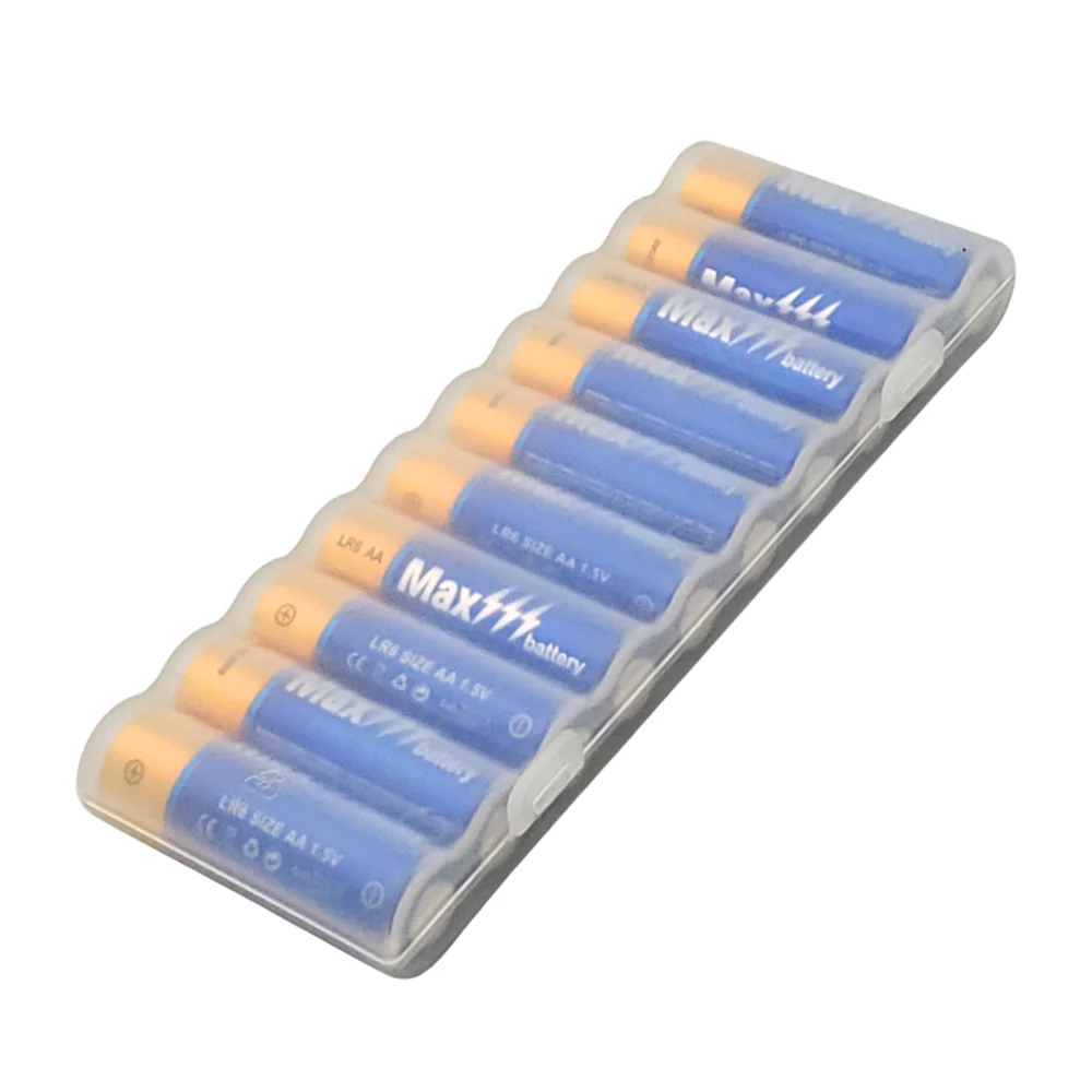Estuche con 10 pilas / baterías alcalinas doble aa max battery