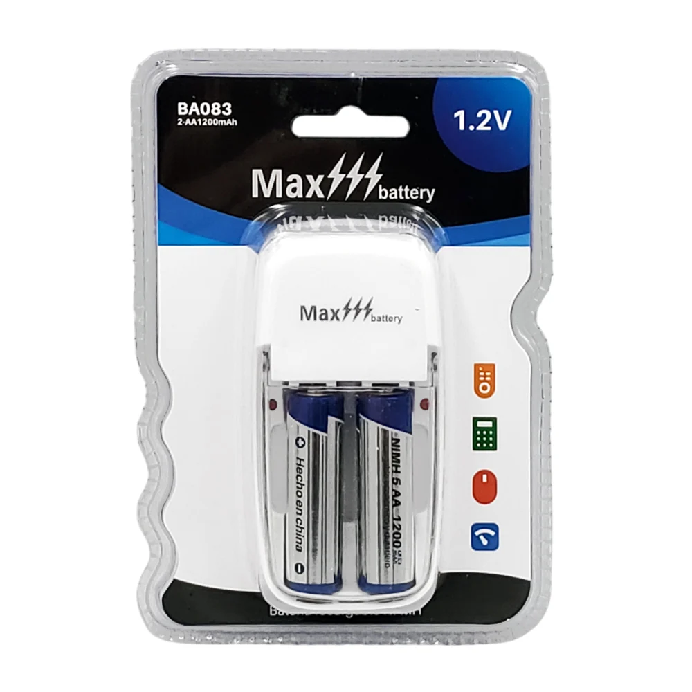 Blíster max battery con 2 pilas recargables aa + base de carga univer…