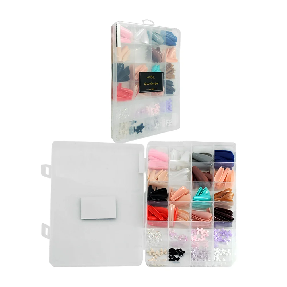 Estuche kit para uñas postizas con accesorios, variedad de colores
