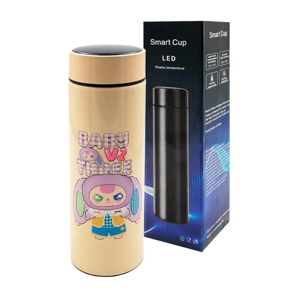 Termo de acero inoxidable con estampado kawaii y medidor de temperat…