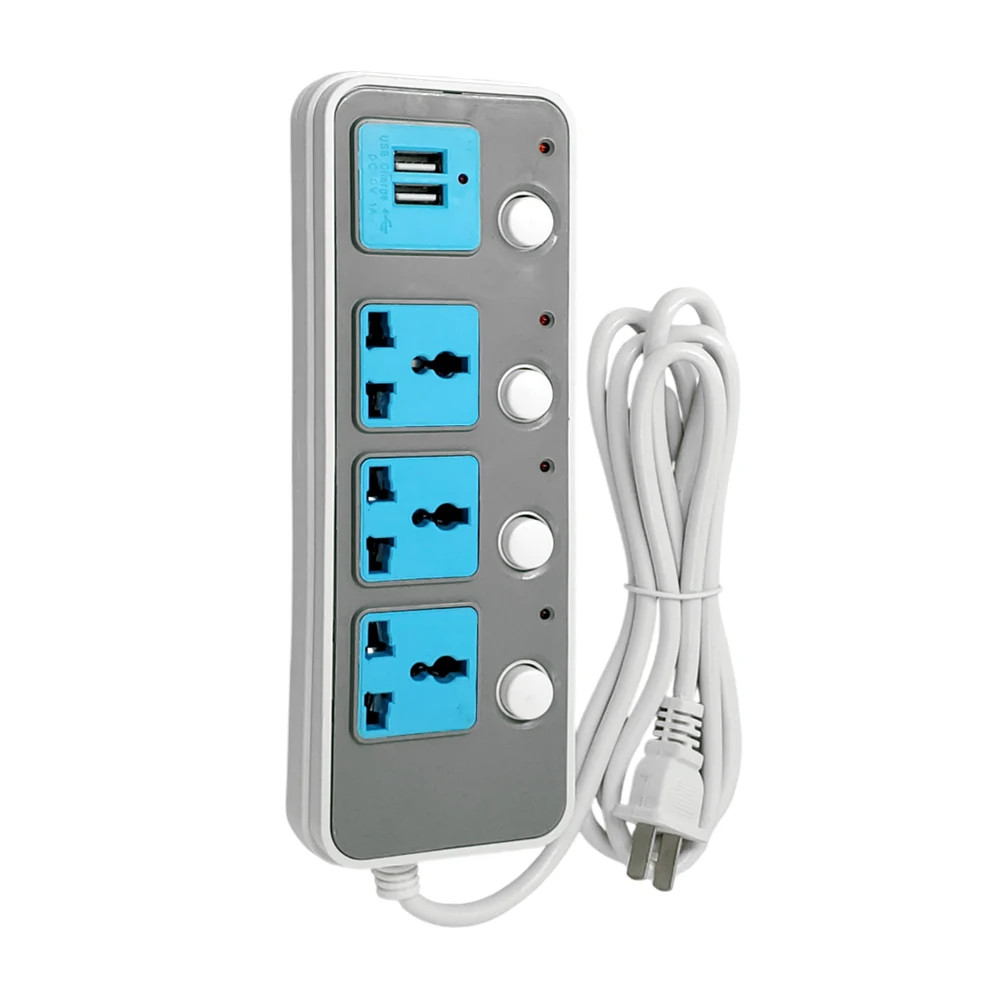 Barra multicontactos de 3m con 3 enchufes y 2 usb + botones de seguri…