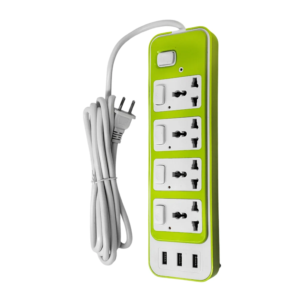 Barra multicontactos de 3m con 4 enchufes y 3 usb + botones de seguri…