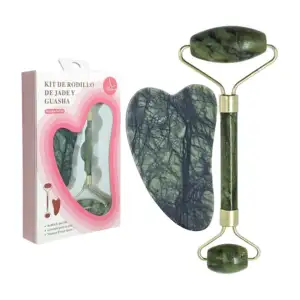 Set con rodillo masajeador de jade y piedra de gua sha / jade massage…