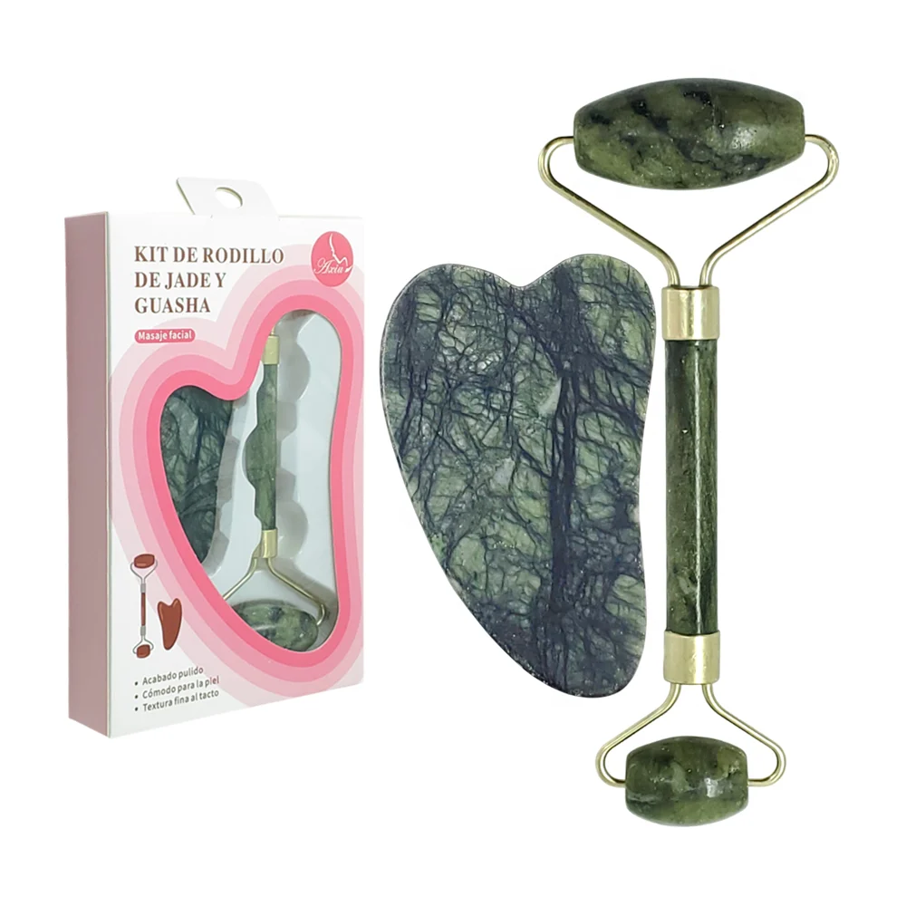 Set con rodillo masajeador de jade y piedra de gua sha / jade massage…