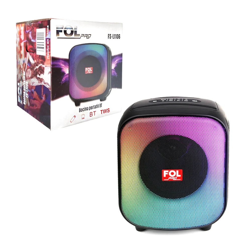 Bocina fol pro, portátil con sonido estéreo, puerto usb, tf + luz rgb…