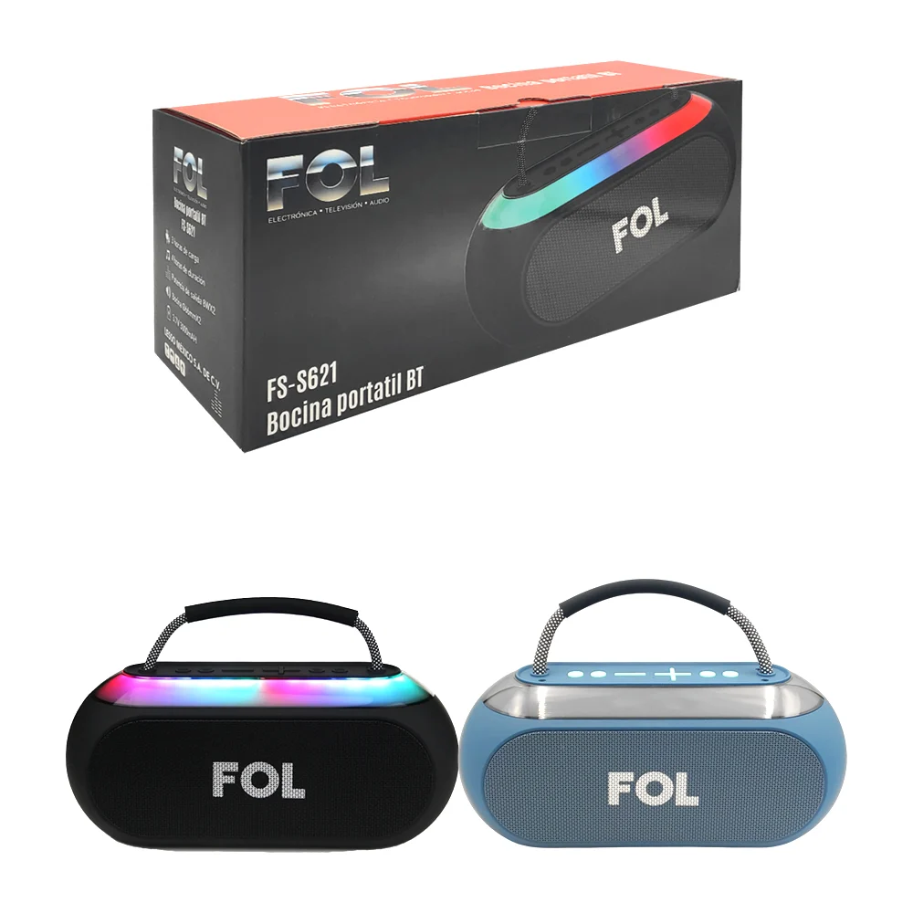 Bocina fol ovalada, puerto tf, usb y radio fm, sonido estéreo + luz r…