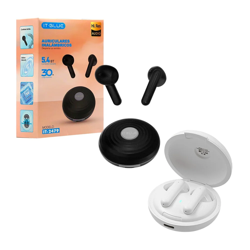Audífonos inalámbricos bluetooth it blue con estuche circular, varied…