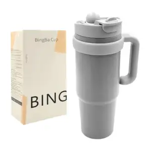 Vaso termo de acero inoxidable con agarradera y doble boquilla + popo…