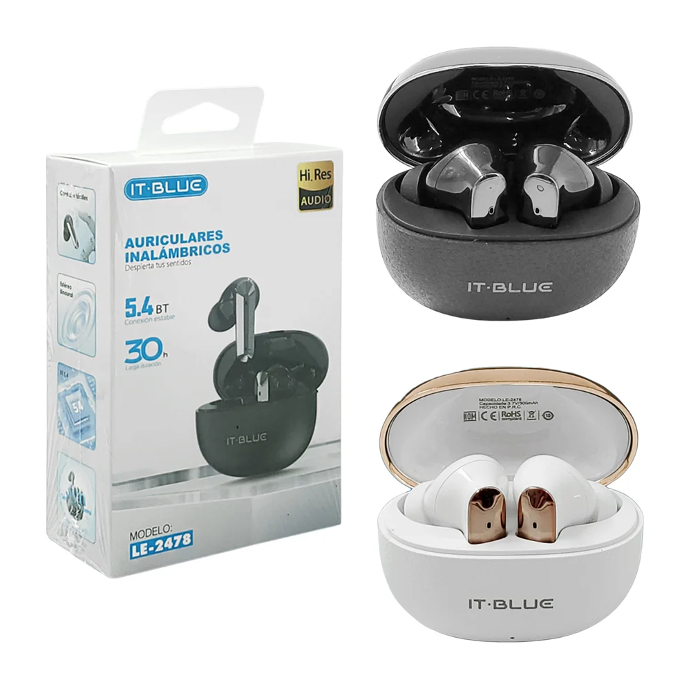 Audífonos inalámbricos bluetooth it blue con diseño metálico + estuch…