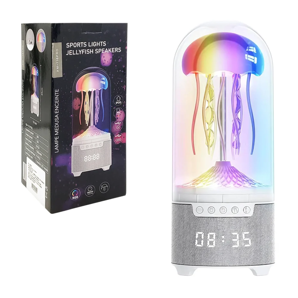 Lámpara bocina en forma de medusa con movimiento, luz rgb + reloj, 25…