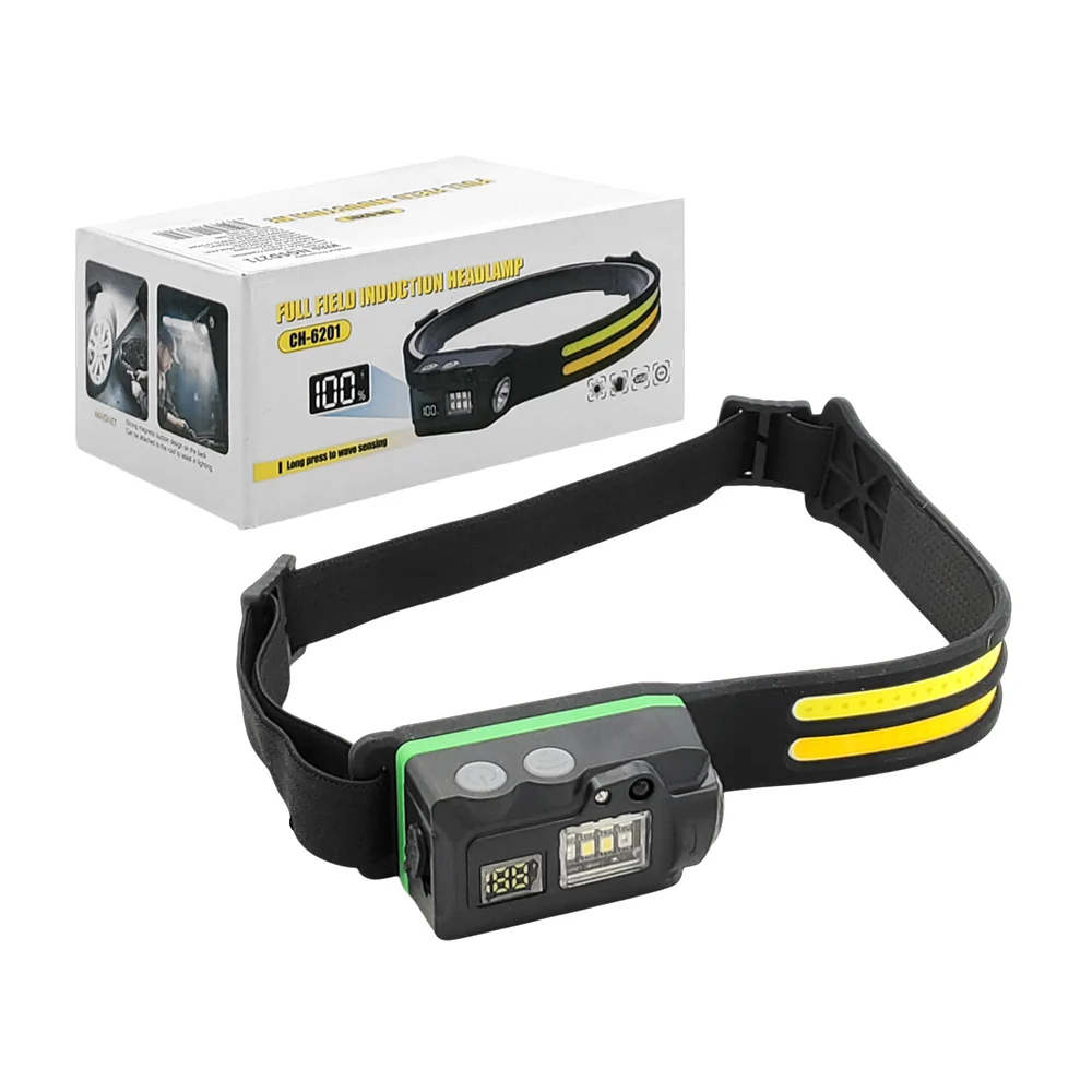 Lámpara linterna tipo minero recargable, 8 modos de luz + sensor de m…