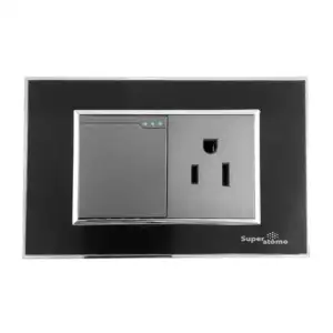 Placa en color negro estilo minimalista con 1 apagador y 1 contacto /…