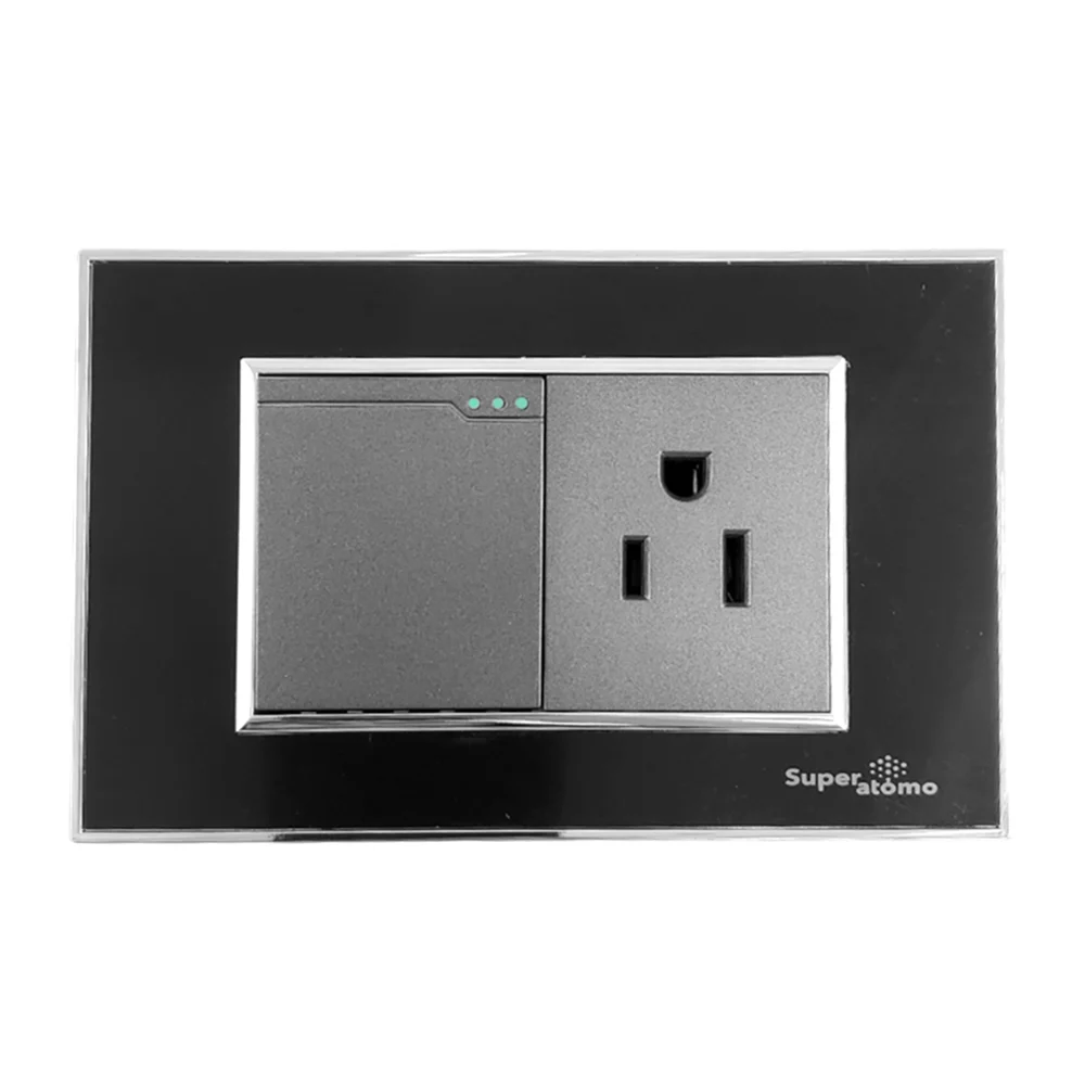 Placa en color negro estilo minimalista con 1 apagador y 1 contacto /…