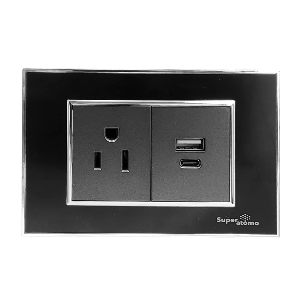 Placa en color negro estilo minimalista con entrada usb, usb-c y 1 co…