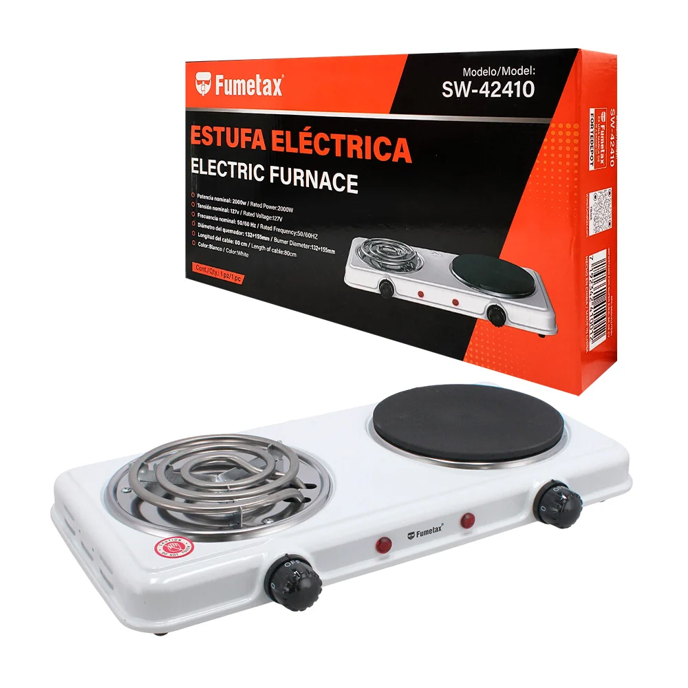 Estufa eléctrica portátil fumetax con 2 quemadores, color blanca, 200…