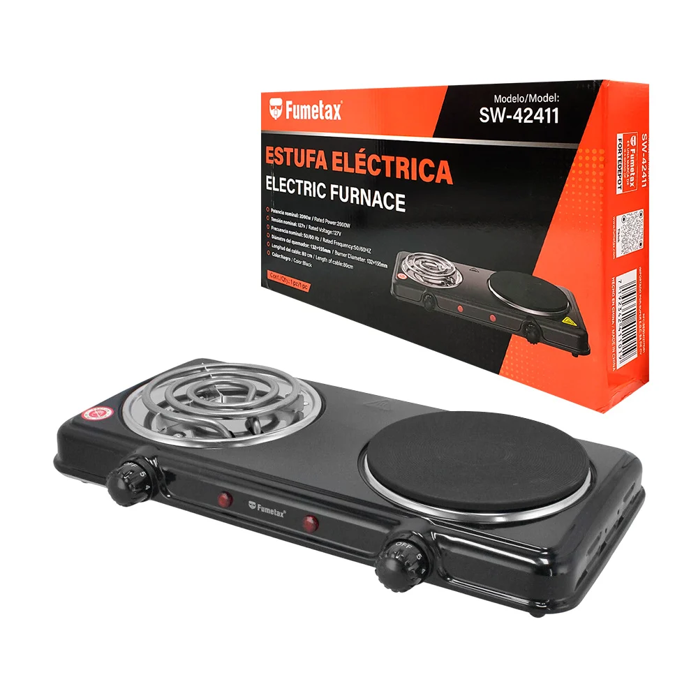 Estufa eléctrica portátil fumetax con 2 quemadores, color negro, 2000…