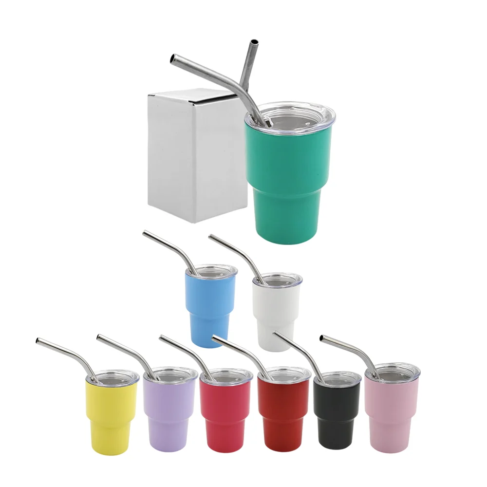 Mini termo de acero inoxidable liso + popote, variedad de colores / t…