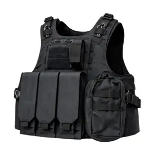 Chaleco táctico militar con franjas de tela, velcro y variedad de com…