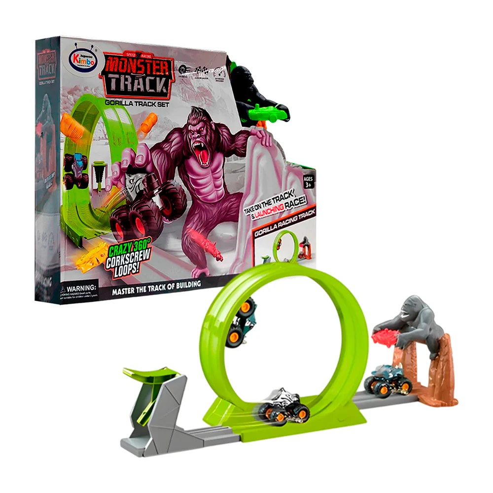 Pista armable con giro 360 con diseño de gorila + carro con forma de …