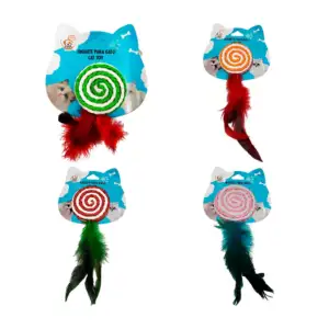 Juguete rascador pequeño redondo, yute y plumas, variedad de colores …